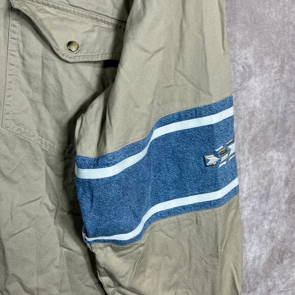 Wangler Western Shirt Mens‎ Large Beige Blue Denim Aztec Button Up Cowboy Rodeo - Picture 4 of 10